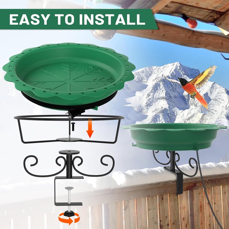 We-buys Heated Bird Baths for Outdoors, 100W Heated Bird Bath for Deck Railing, Heated Birdbath with Thermostat Control, Heated Bird Bath for Outside Winter Garden Patio Yard (Green) - Image 5